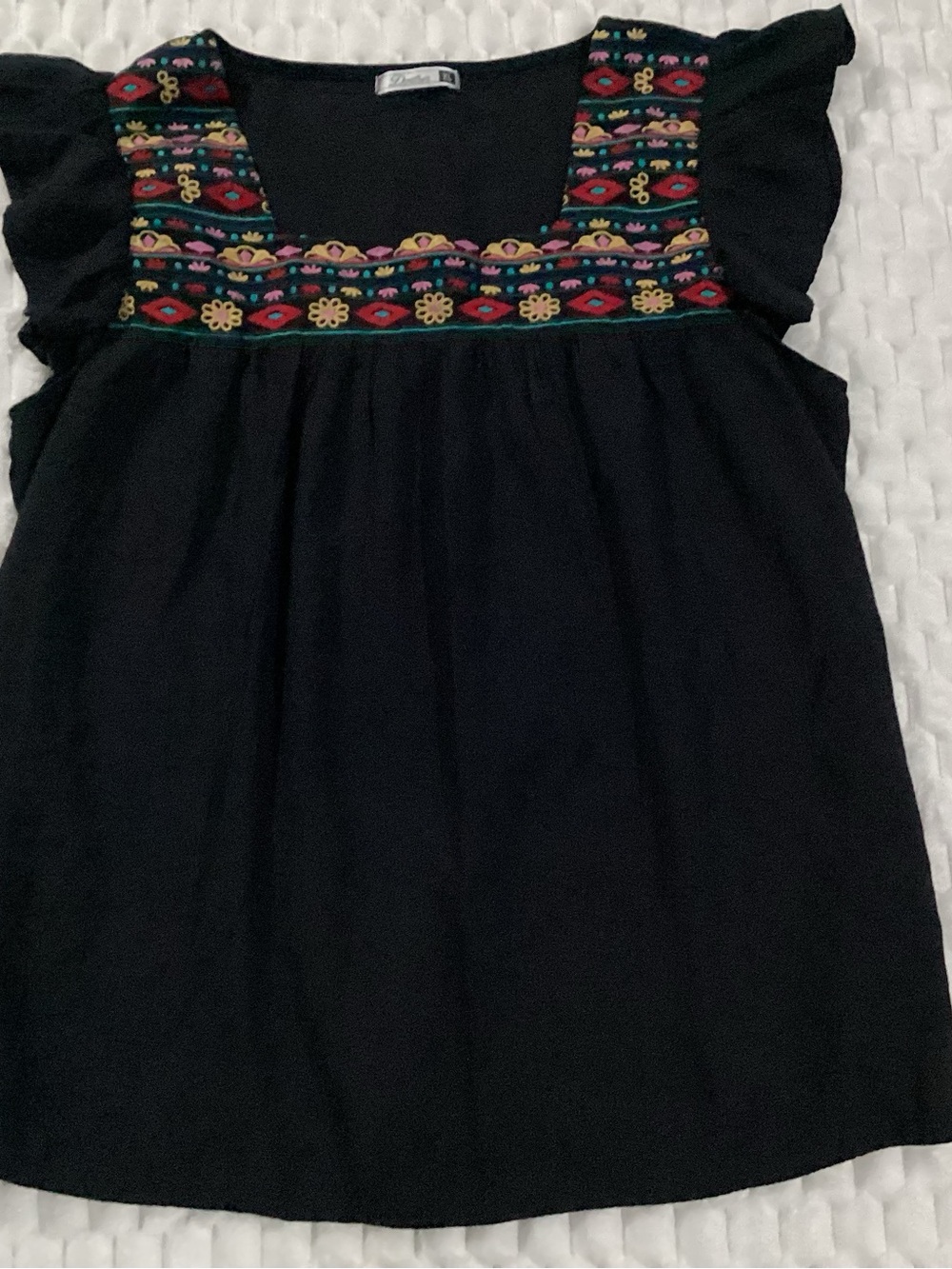Dorose Black Embroidered Square-Neck Women's Blouse size X-Large #40